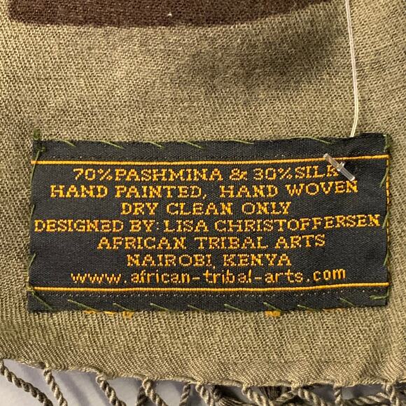 Brown Olive African Tribal Pashmina Silk Handpainted Scarf Shawl - Picture 3 of 4